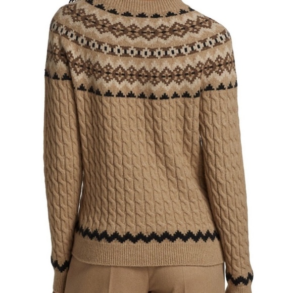 MaxMara tan cable knit fairisle crew neck pullover Large - Picture 3 of 10